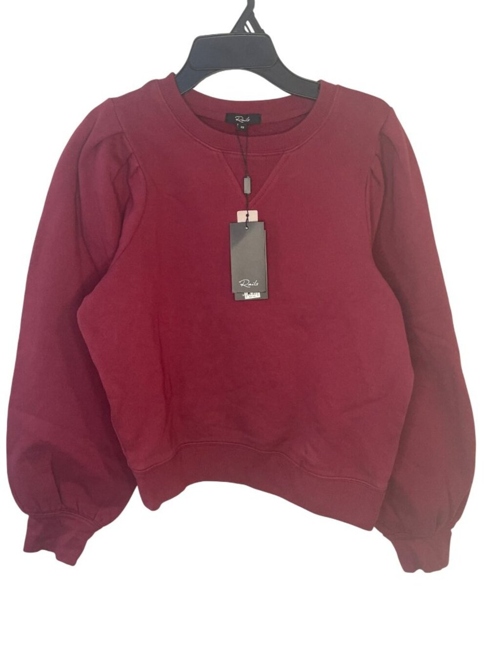 Rails Tiffany Merlot Sweatshirt Crew Neck Puff Sleeves Merlot Wmns Sz XS $178NEW - Picture 2 of 10
